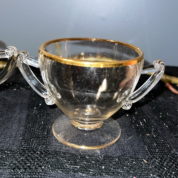 Vintage Gold Rimmed Cream and Sugar Glasses - Picture 3 of 12